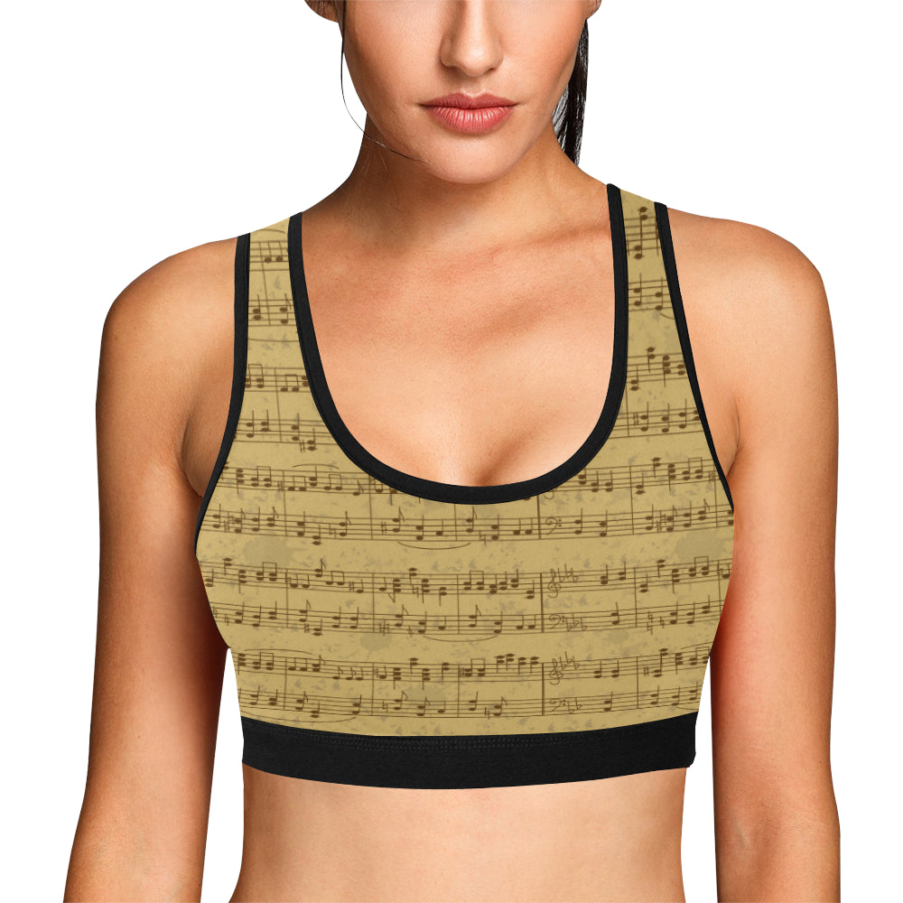 Music Note Vintage Themed Print Sports Bra