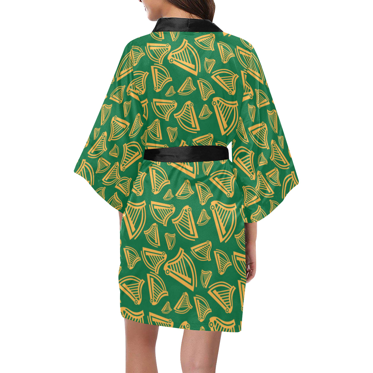 Harp Pattern Print Design 03 Women's Short Kimono