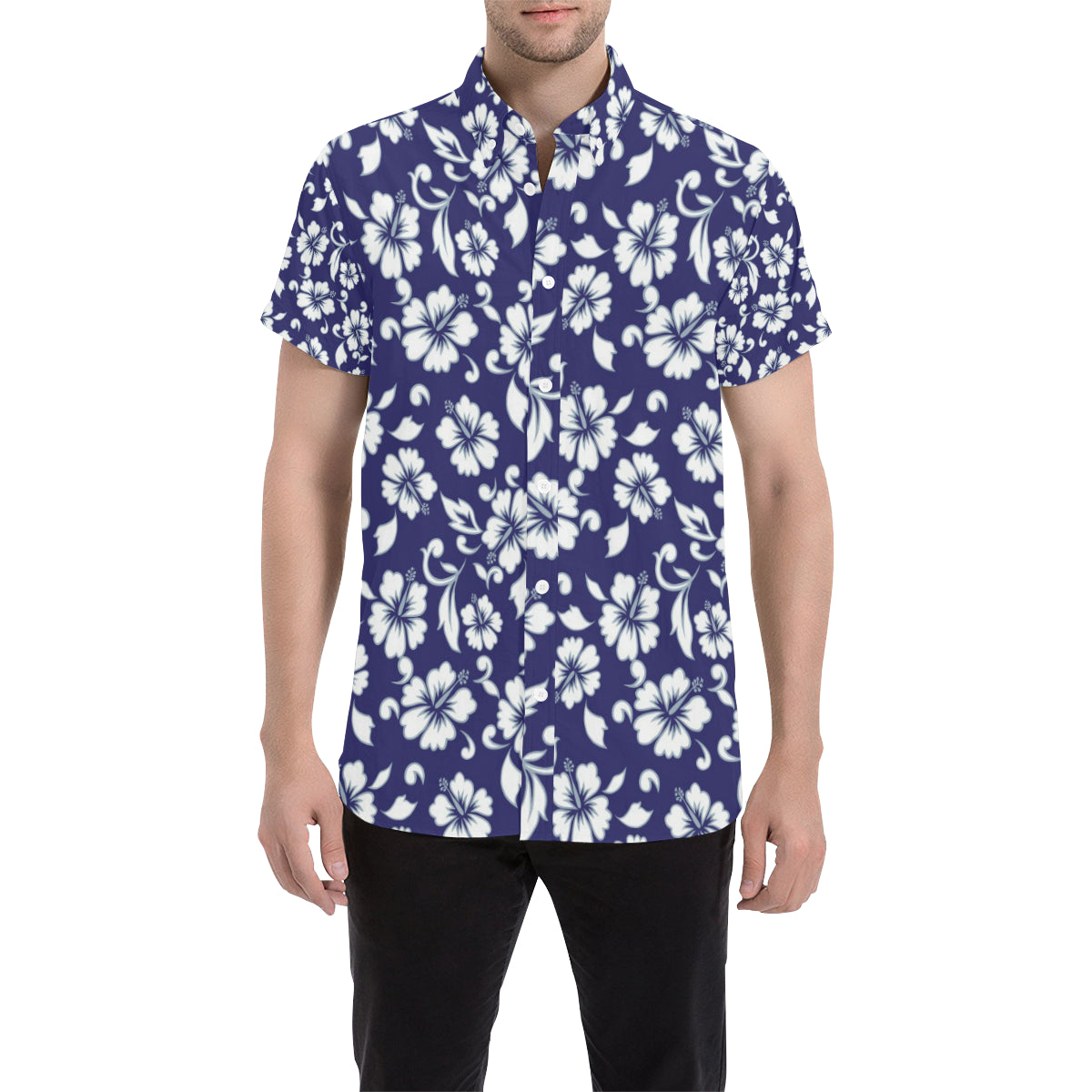 Hibiscus Pattern Print Design HB010 Men's Short Sleeve Button Up Shirt