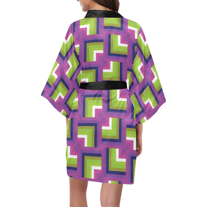 Optical illusion Pattern Print Design A05 Women's Short Kimono