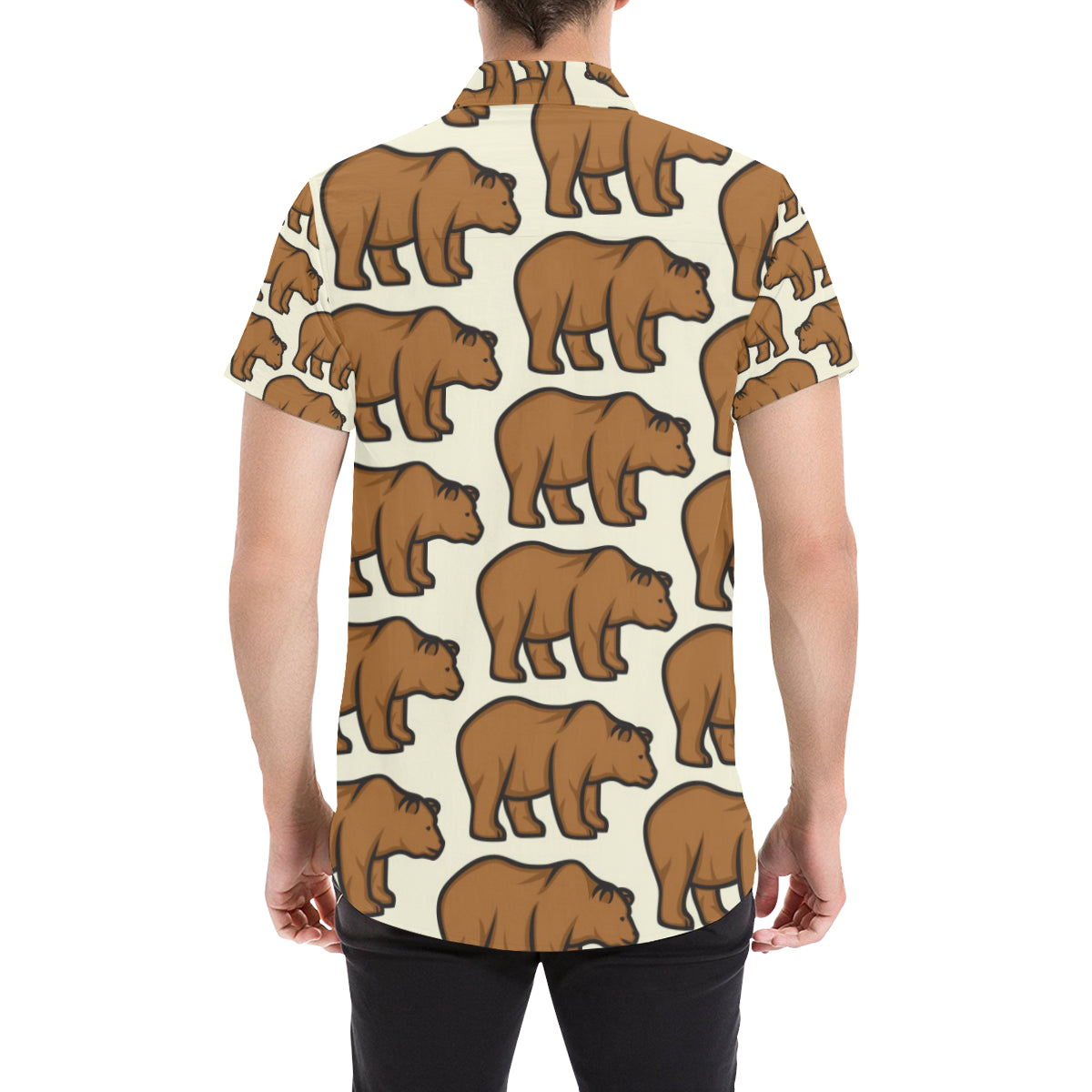 Bear Pattern Print Design BE05 Men's Short Sleeve Button Up Shirt