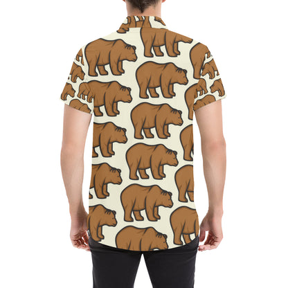 Bear Pattern Print Design BE05 Men's Short Sleeve Button Up Shirt