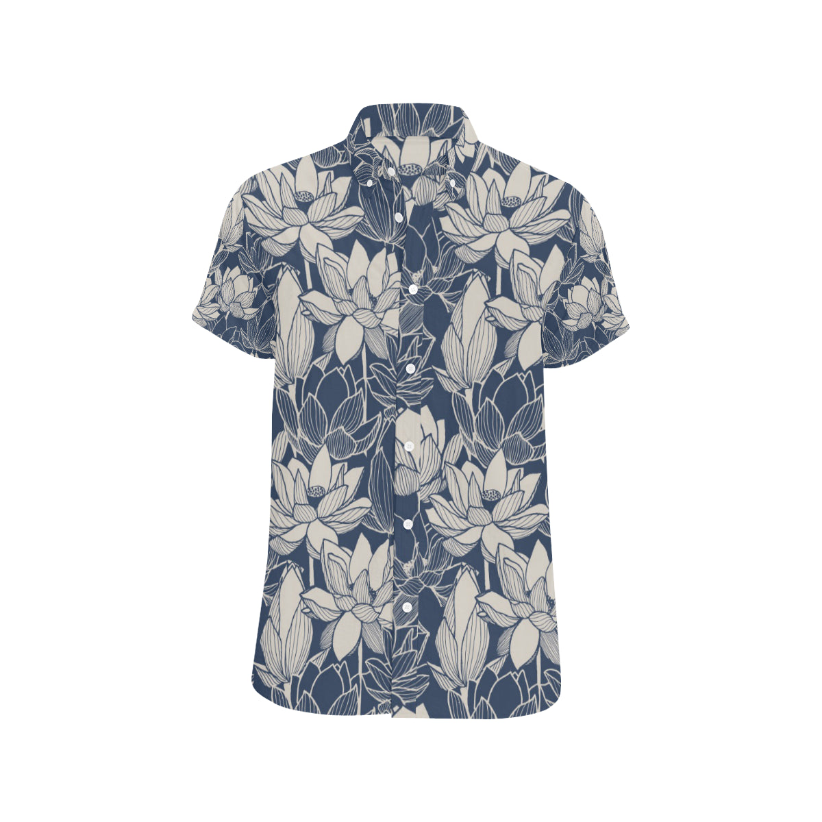 Water Lily Pattern Print Design WL04 Men's Short Sleeve Button Up Shirt