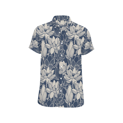 Water Lily Pattern Print Design WL04 Men's Short Sleeve Button Up Shirt
