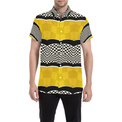 Checkered Pattern Print Design 02 Men's Short Sleeve Button Up Shirt