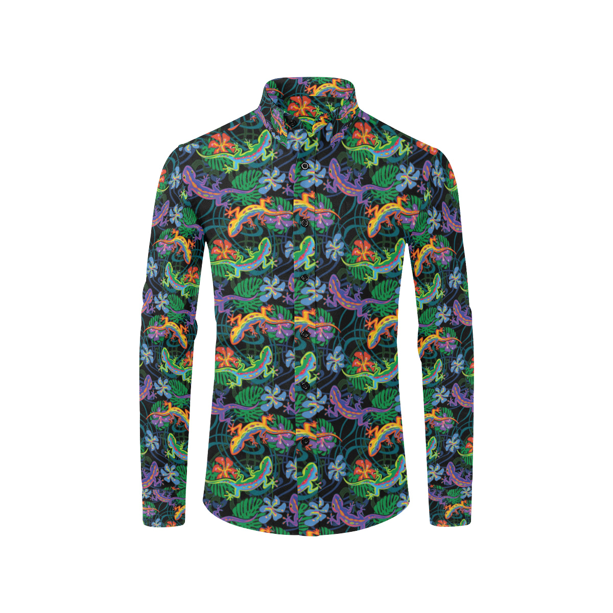 Gecko Colorful Pattern Print Design 01 Men's Long Sleeve Shirt