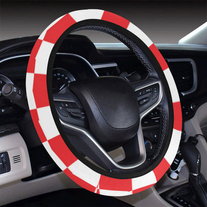 Checkered Red Pattern Print Design 04 Steering Wheel Cover with Elastic Edge