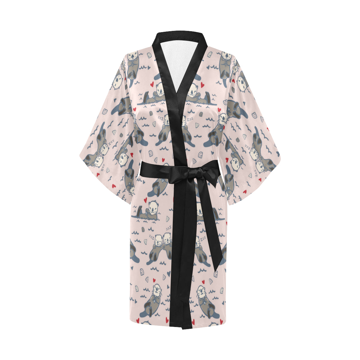 Sea Otter Pattern Print Design 02 Women's Short Kimono