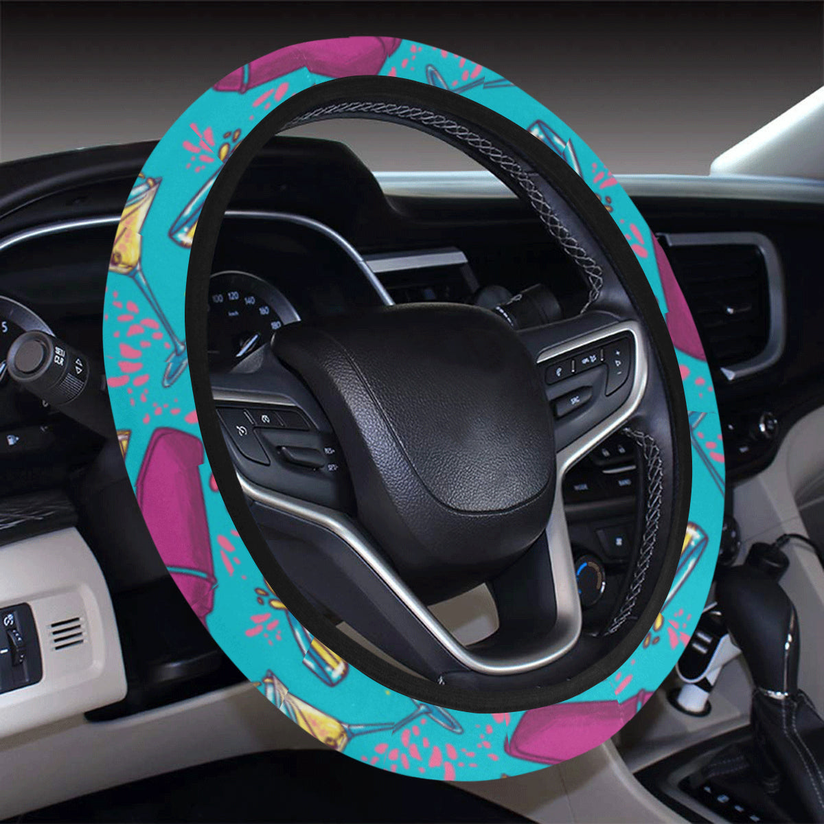 Cocktail Pattern Print Design 03 Steering Wheel Cover with Elastic Edge