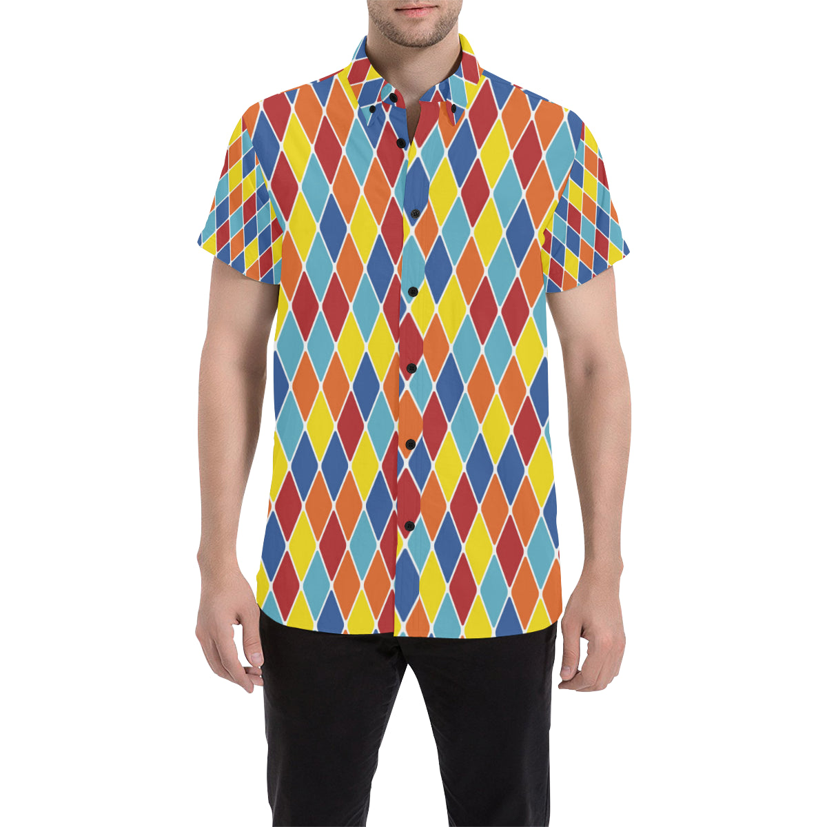 Harlequin Pattern Print Design 01 Men's Short Sleeve Button Up Shirt