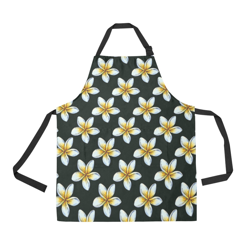 White Plumeria Pattern Print Design PM022 Apron with Pocket