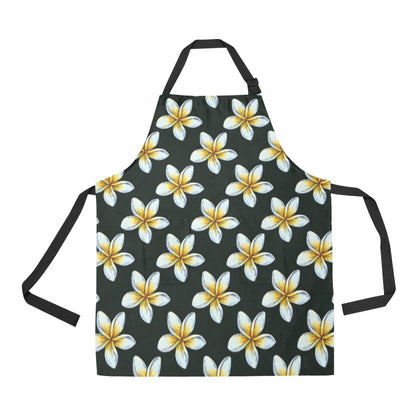 White Plumeria Pattern Print Design PM022 Apron with Pocket