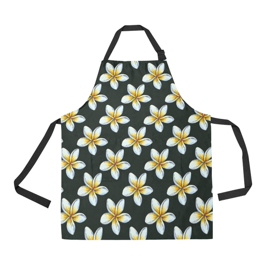 White Plumeria Pattern Print Design PM022 Apron with Pocket