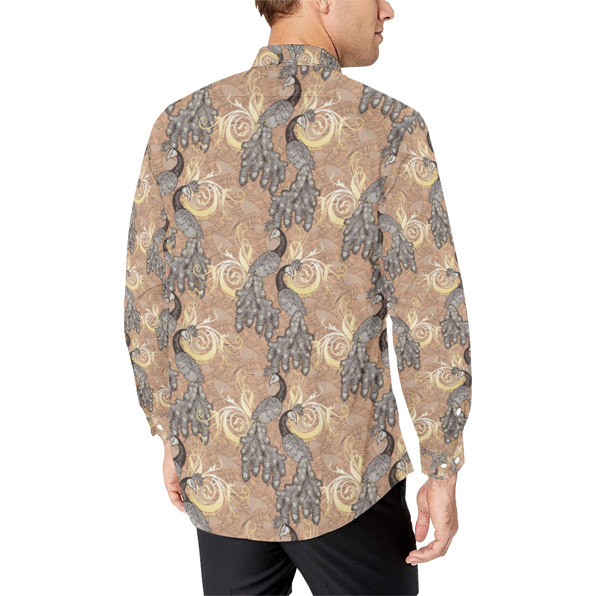 Peacock Pattern Print Design A05 Men's Long Sleeve Shirt