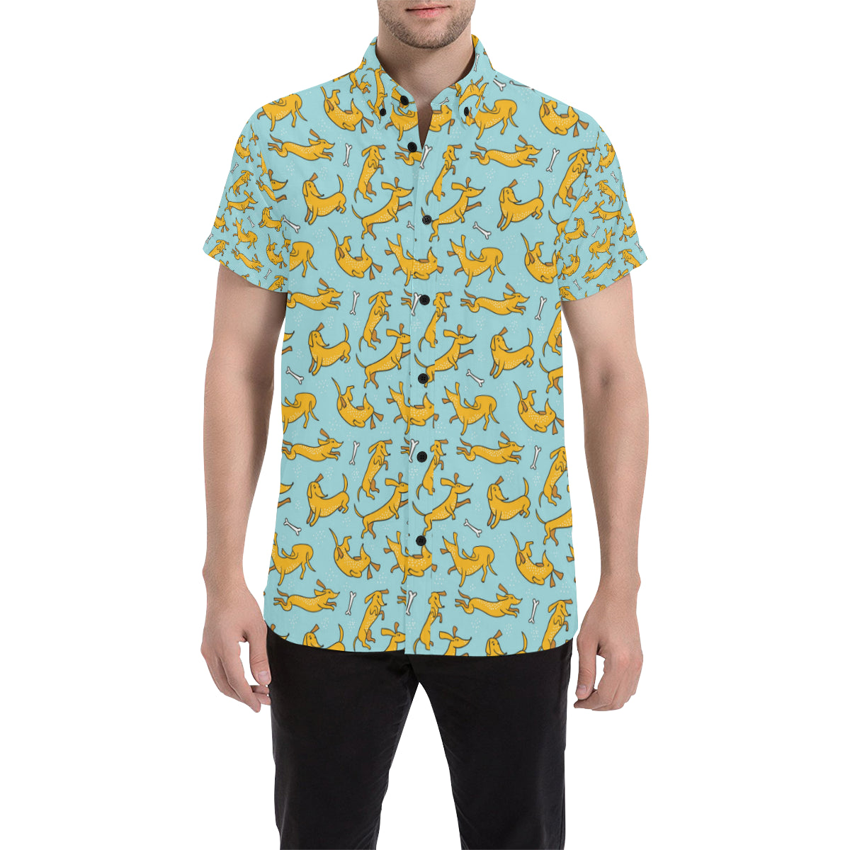 Dachshund Pattern Print Design 08 Men's Short Sleeve Button Up Shirt
