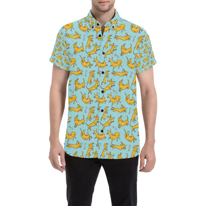 Dachshund Pattern Print Design 08 Men's Short Sleeve Button Up Shirt