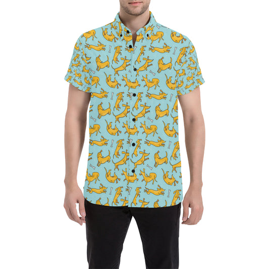 Dachshund Pattern Print Design 08 Men's Short Sleeve Button Up Shirt