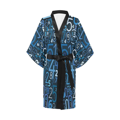 Number Pattern Print Design A02 Women's Short Kimono