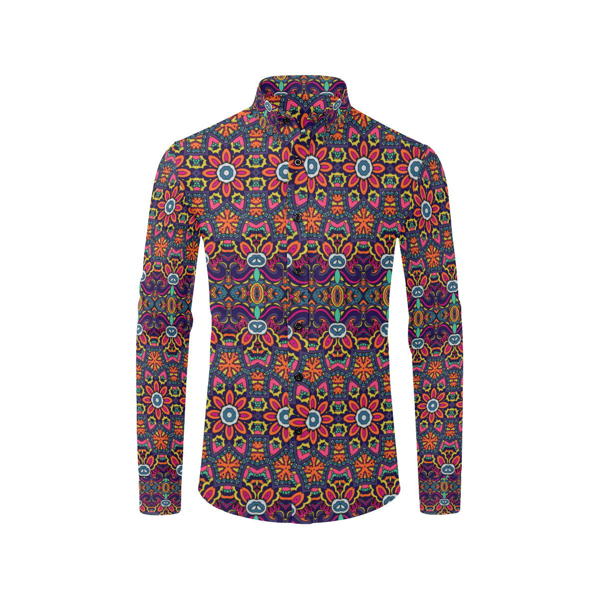 Ethnic Flower Style Print Pattern Men's Long Sleeve Shirt