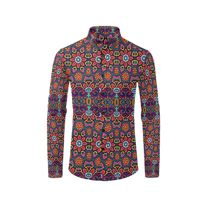 Ethnic Flower Style Print Pattern Men's Long Sleeve Shirt