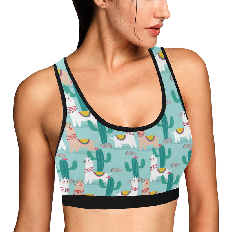 Llama Cactus Pattern Print Design 08 Sports Bra