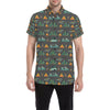 Camping Tent Pattern Print Design 03 Men's Short Sleeve Button Up Shirt