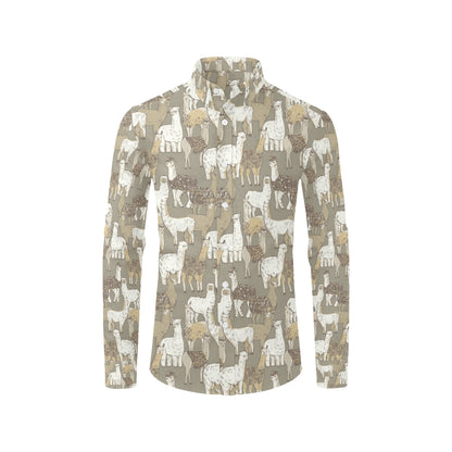 Alpaca Pattern Print Design 01 Men's Long Sleeve Shirt