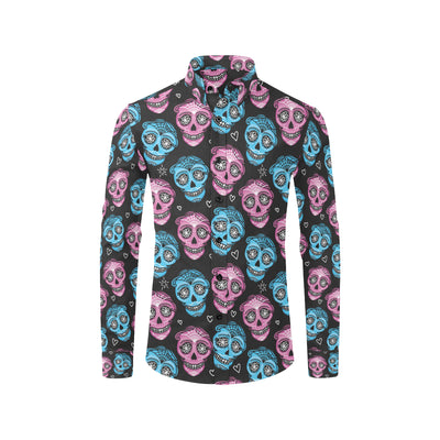 Day of the Dead Skull Print Pattern Men's Long Sleeve Shirt
