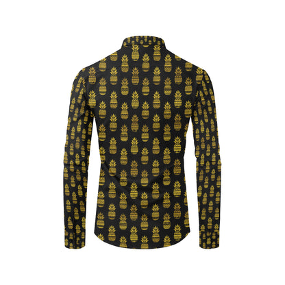 Pineapple Gold Tribal Style Print Men's Long Sleeve Shirt