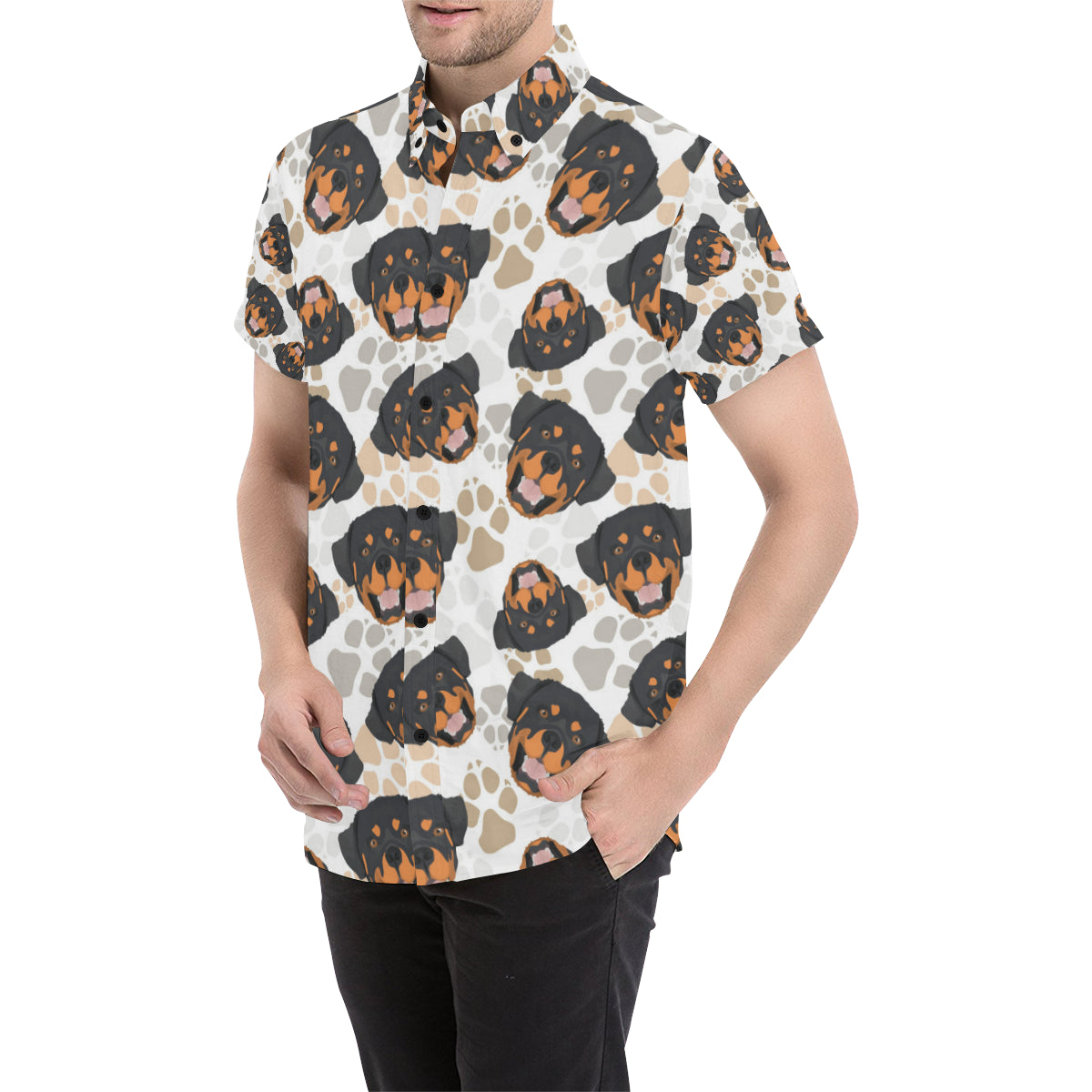 Rottweiler Pattern Print Design A03 Men's Short Sleeve Button Up Shirt