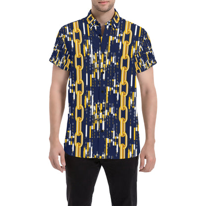 Cryptocurrency Chain Pattern Print Design 03 Men's Short Sleeve Button Up Shirt