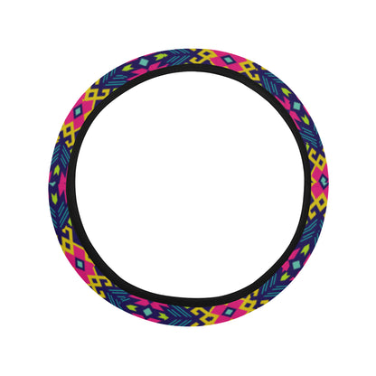 Indian Navajo Color Themed Design Print Steering Wheel Cover with Elastic Edge