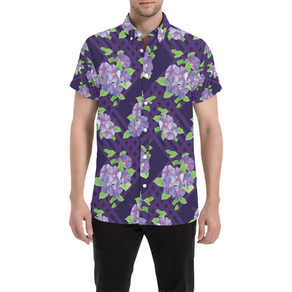 Morning Glory Pattern Print Design MG03 Men's Short Sleeve Button Up Shirt