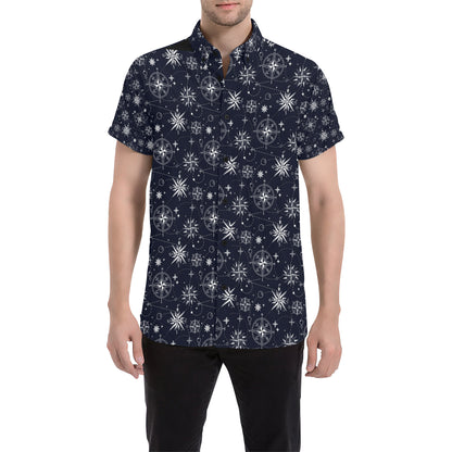 Nautical Sky Design Themed Print Men's Short Sleeve Button Up Shirt