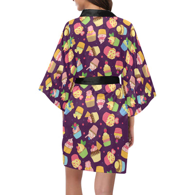 Cupcake Pattern Print Design 05 Women's Short Kimono