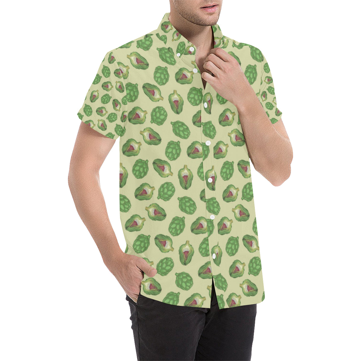 Artichoke Pattern Print Design 03 Men's Short Sleeve Button Up Shirt
