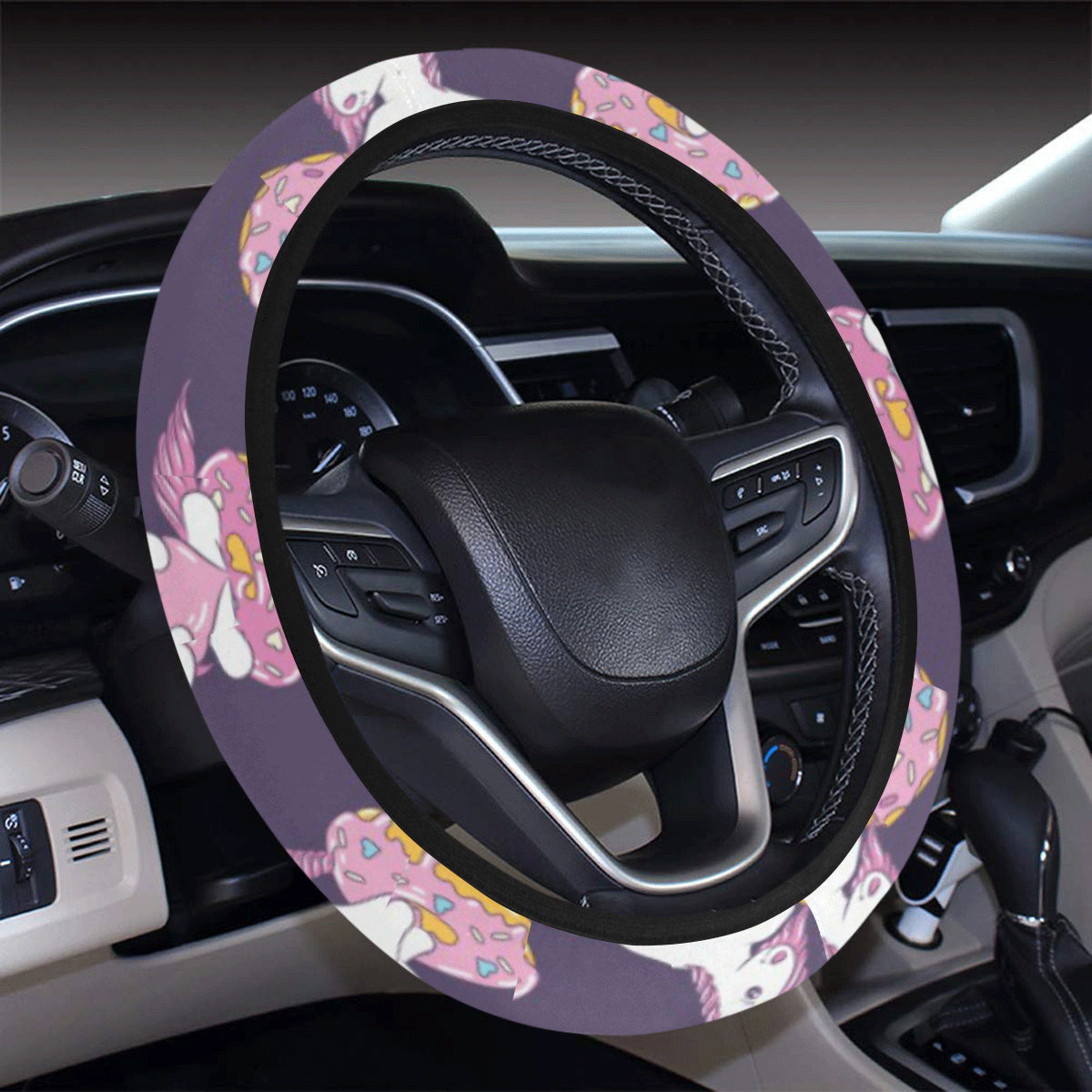 Donut Unicorn Pattern Print Design DN011 Steering Wheel Cover with Elastic Edge