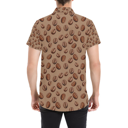 Coffee Pattern Print Design 07 Men's Short Sleeve Button Up Shirt