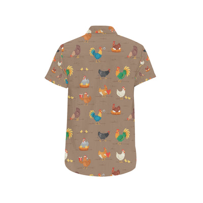 Chicken Happy Print Pattern Men's Short Sleeve Button Up Shirt