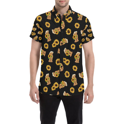 Sunflower Pattern Print Design SF016 Men's Short Sleeve Button Up Shirt