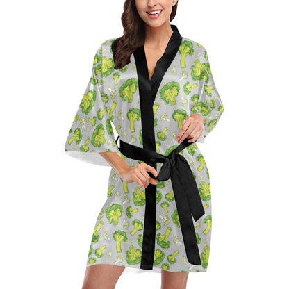 Broccoli Pattern Print Design 03 Women's Short Kimono