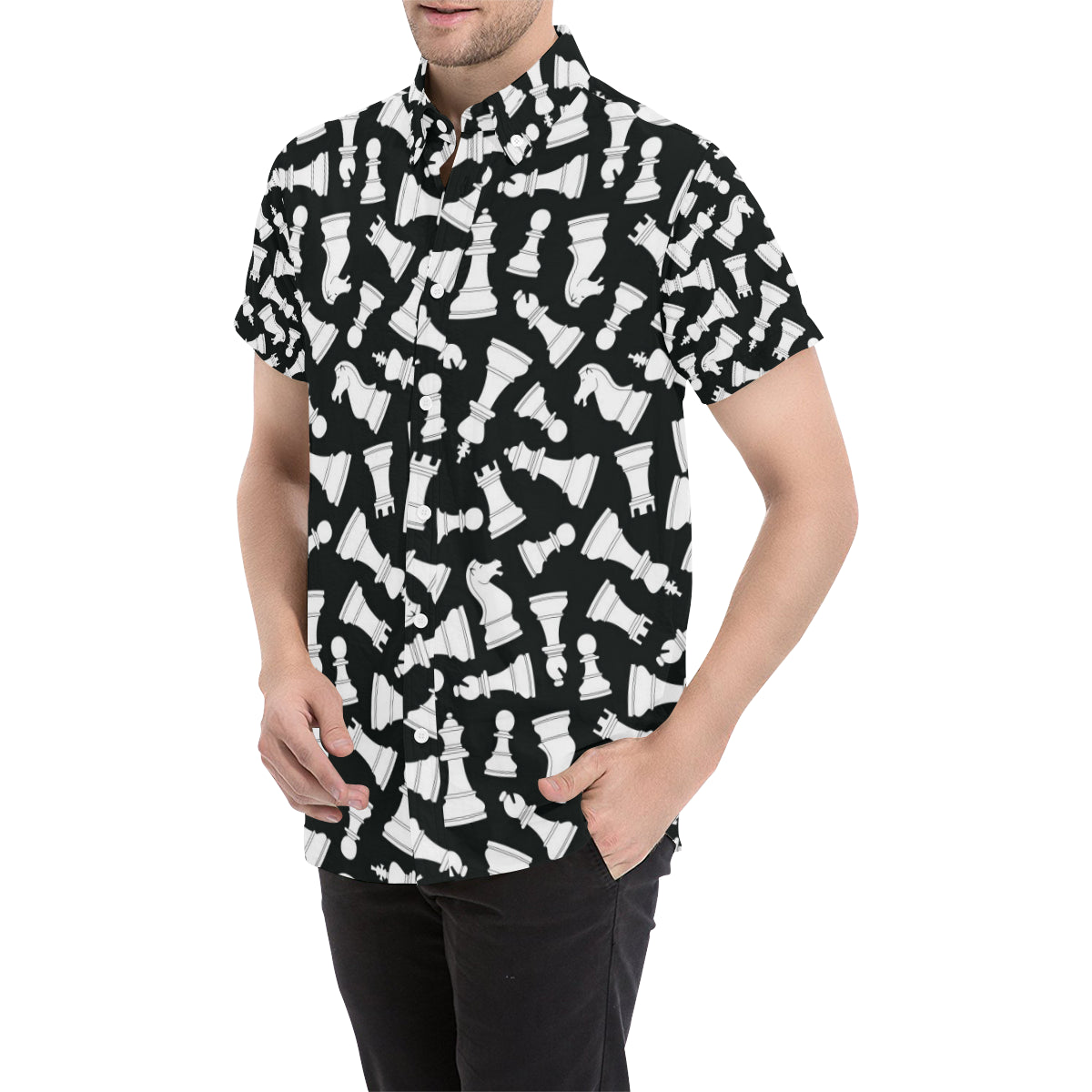 Chess Pattern Print Design 01 Men's Short Sleeve Button Up Shirt