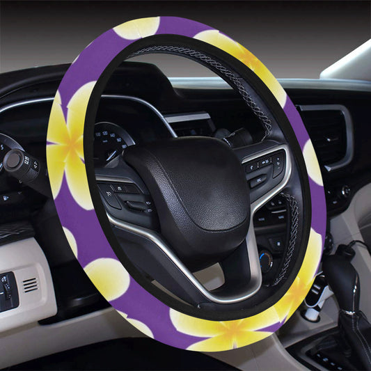 Yellow Plumeria Pattern Print Design PM05 Steering Wheel Cover with Elastic Edge