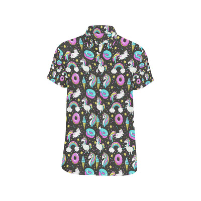 Donut Unicorn Pattern Print Design DN09 Men's Short Sleeve Button Up Shirt