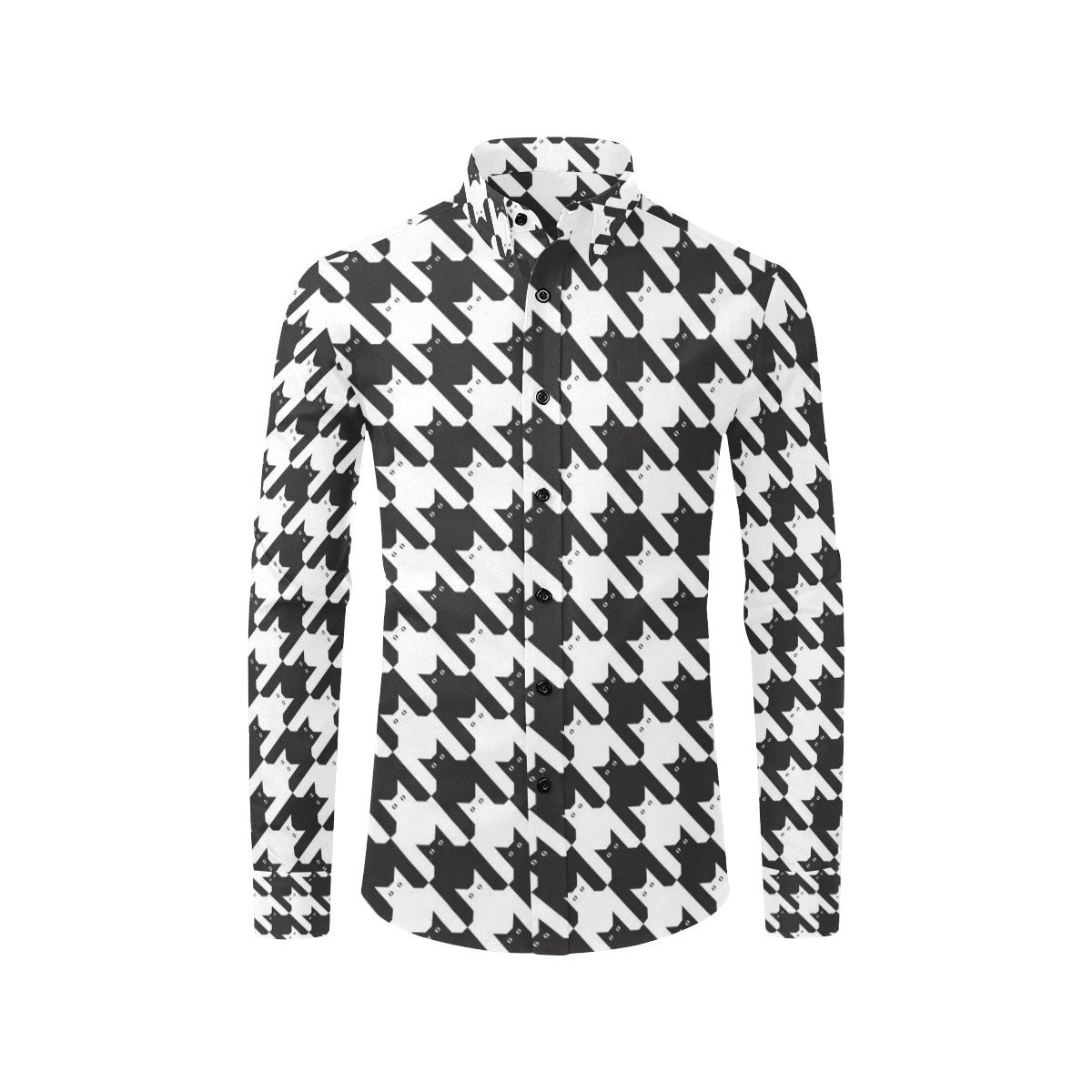 Cat HoundstoothPattern Print Design 01 Men's Long Sleeve Shirt