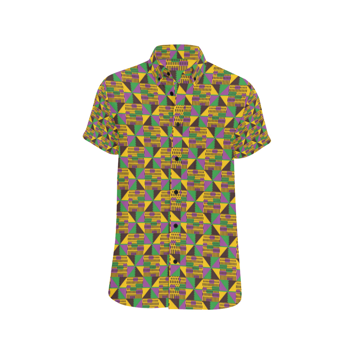 Kente Triangle Design African Print Men's Short Sleeve Button Up Shirt