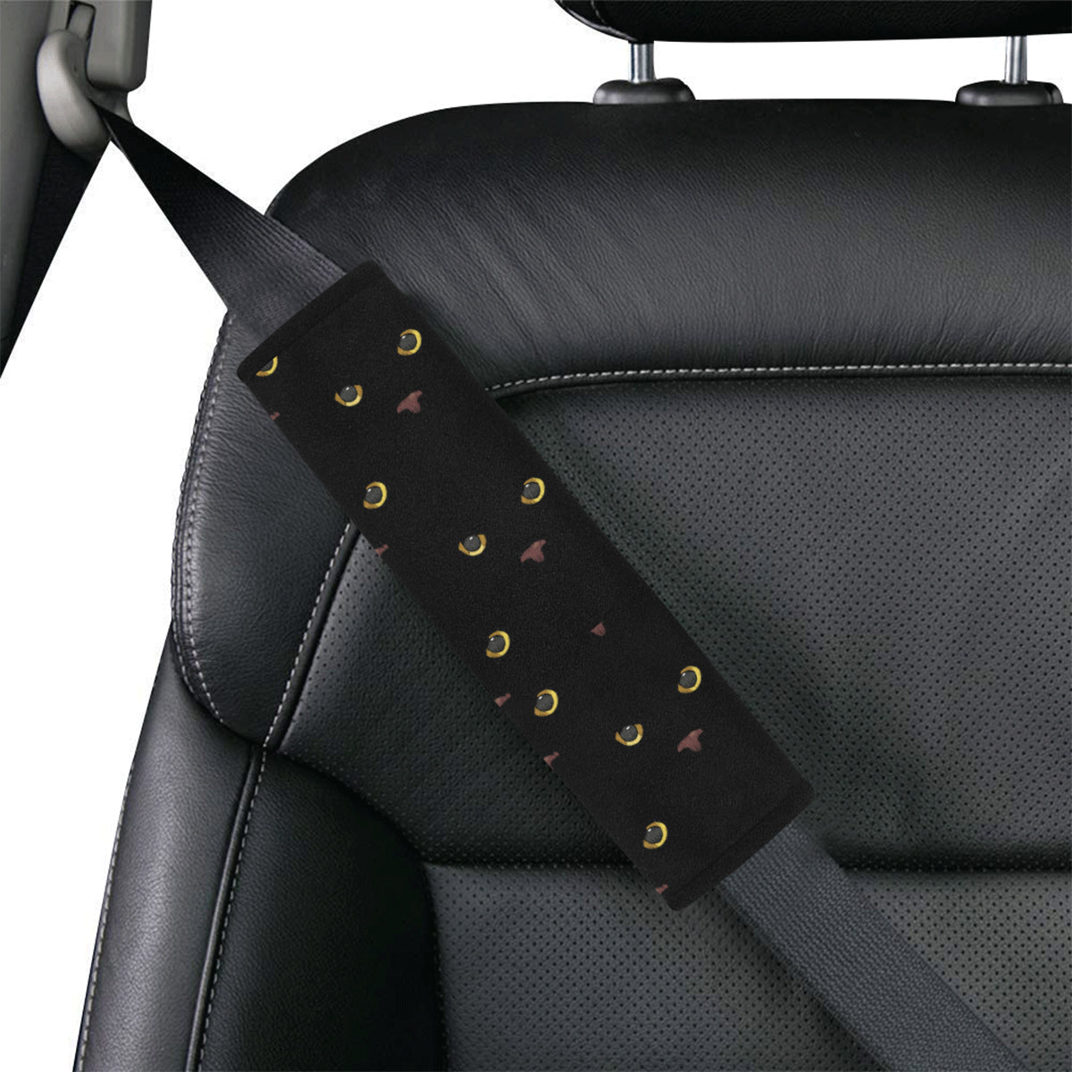 Black Cat Face Print Pattern Car Seat Belt Cover