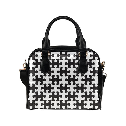 Puzzle Black White Pattern Print Design A02 Shoulder Handbag