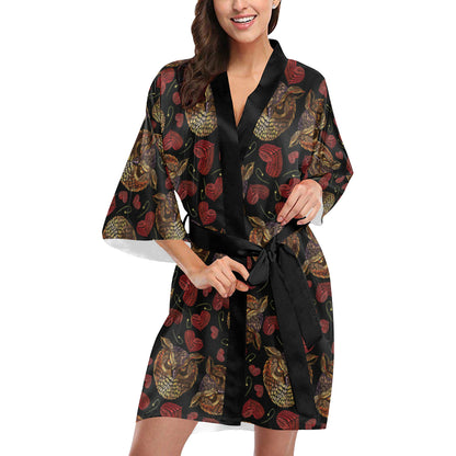 Owl Pattern Print Design A08 Women's Short Kimono