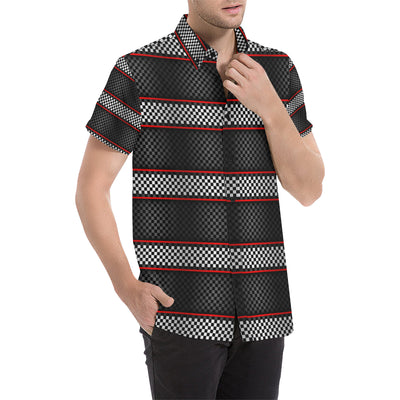 Checkered Flag Red Line Style Men's Short Sleeve Button Up Shirt